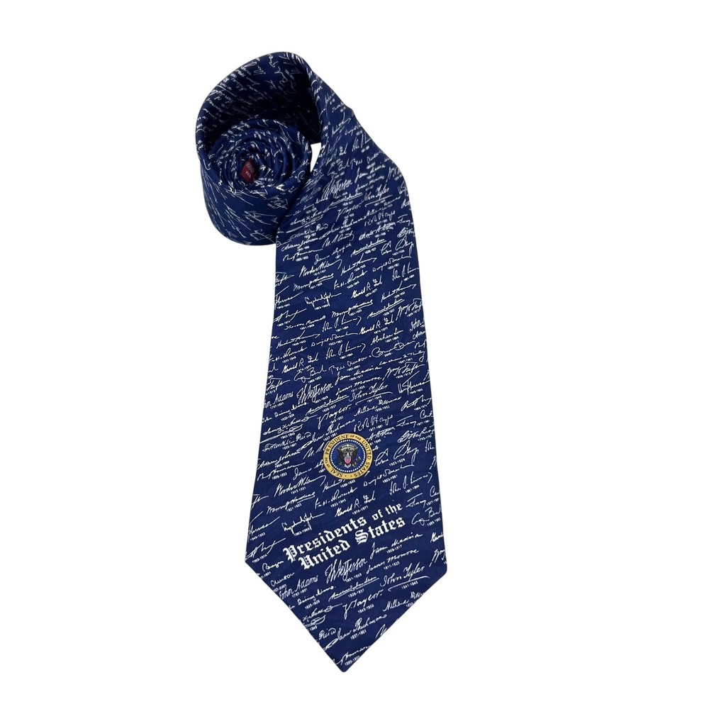 Mens Presidents of the‎ United States Signature Necktie Blue Silk Handmade